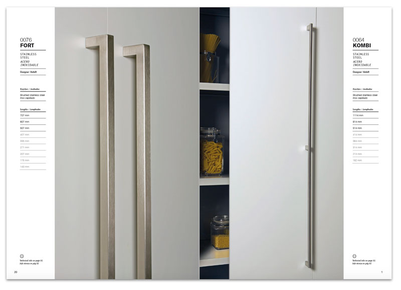 Tiradores largos para armarios catálogo Viefe 2018. Catalogue of long handles for cupboards by Viefe 18.