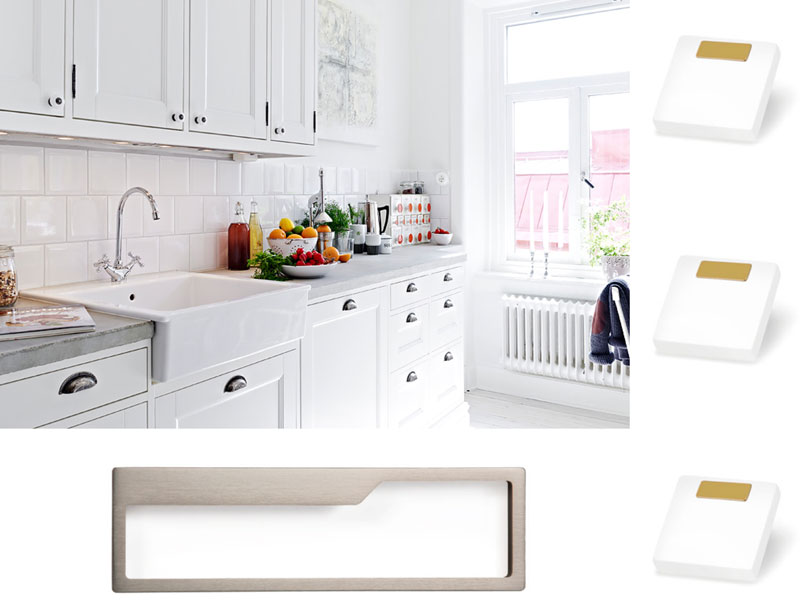 Tiradores blancos para cocinas y baños. White handles for kitchens and bathrooms.