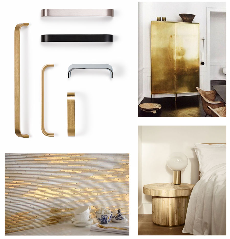 Golden handles for kitchens, bedrooms and bathrooms decoration. Tiradores dorados para decoración de cocinas, habitaciones y baños